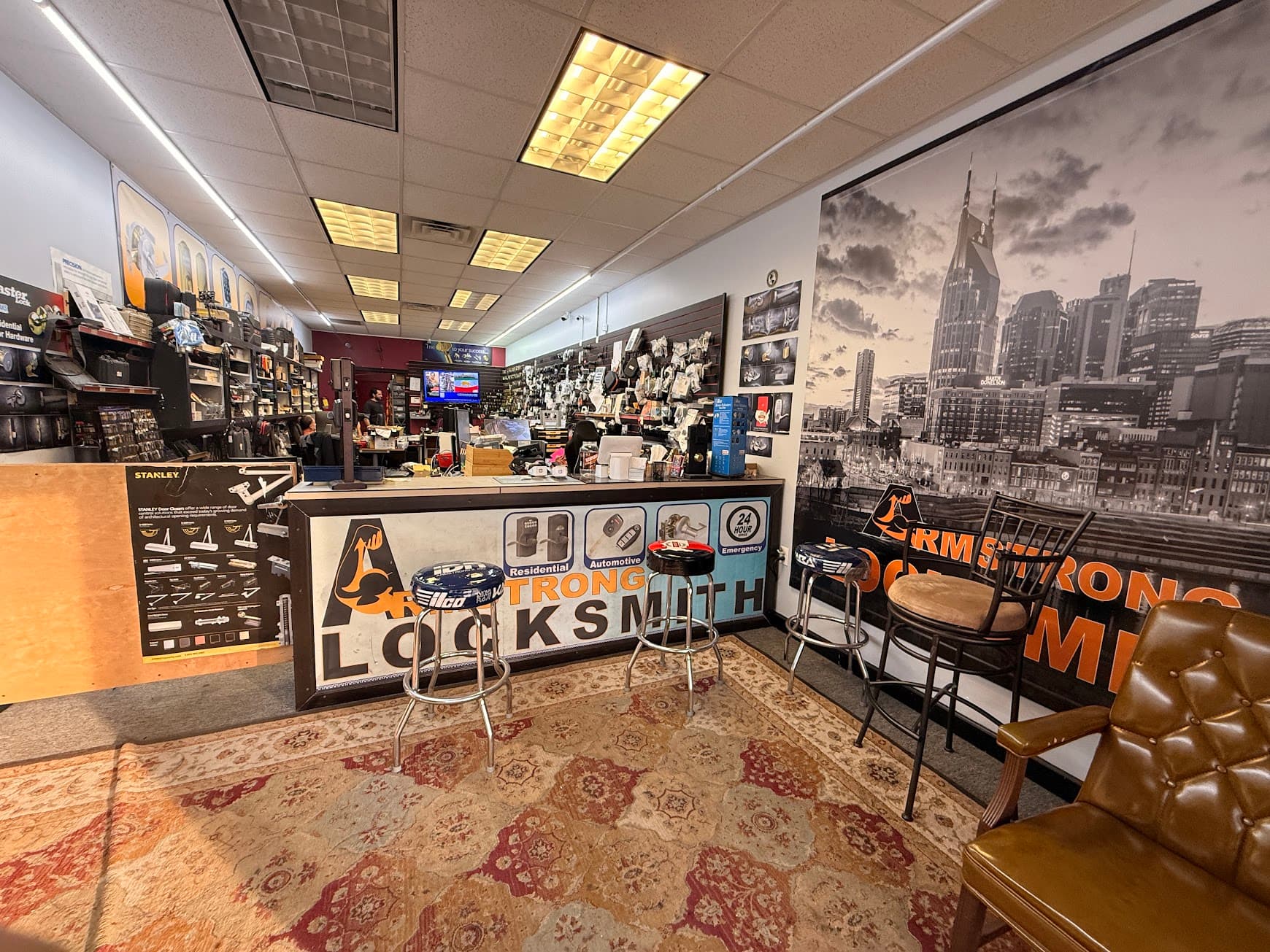 Inside Armstrong Locksmith Inc storefront in Nashville on Thompson Lane